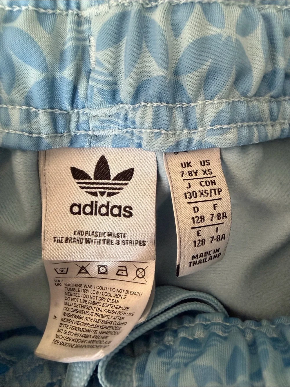 Adidas Originals | Monogram Track Pants | Clear Blue Girls XS | Trefoil Joggers